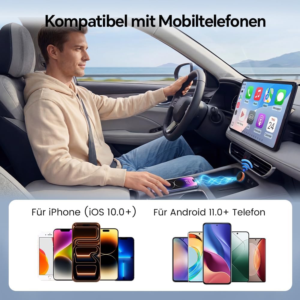Carlinkit Mini Ultra 3 Wireless CarPlay Adapter, Wireless Android Auto Adapter, Wandelt OEM kabelgeb