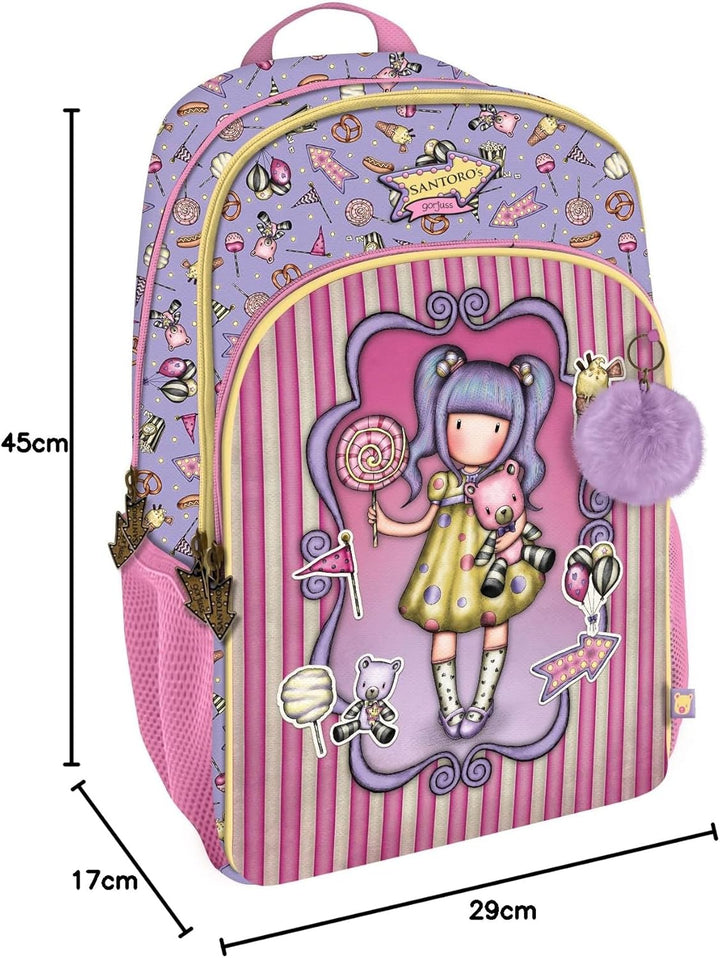 Santoro 1110GJ06 Gorjuss Fairground Rucksack mit 3 Reissverschlüssen, 29 x 45 x 17 cm, Rose