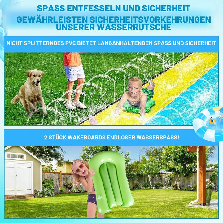 15.8 ft/480 cm Double Water Slide,Wasserrutsche Garten für Kinder,Lawn Water Slide with Sprinkler an