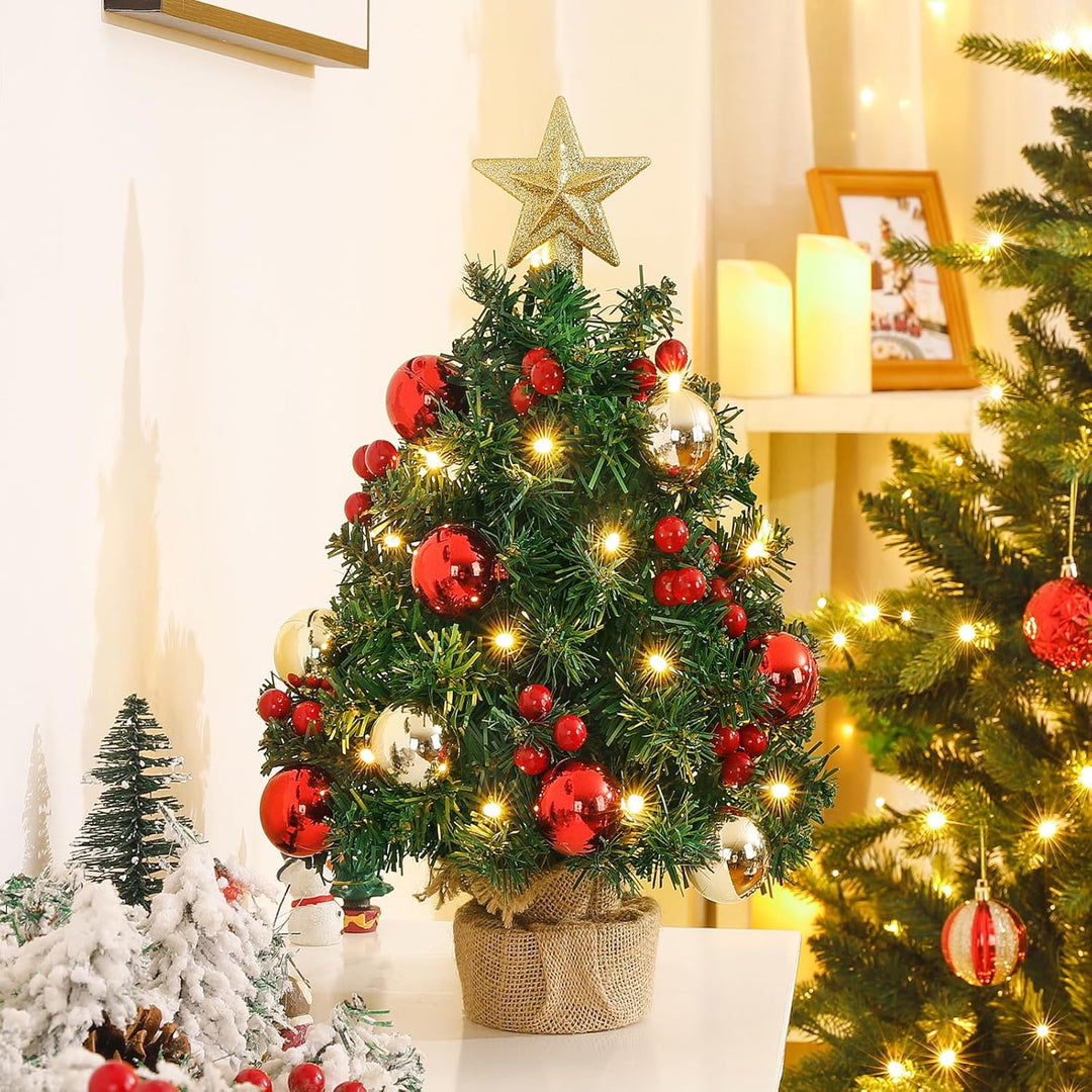 Yorbay Mini Weihnachtsbaum mit 20 warmweiss LEDs 8 Licht Modi, Tannenbaum mit Stern-Baumspitze und D