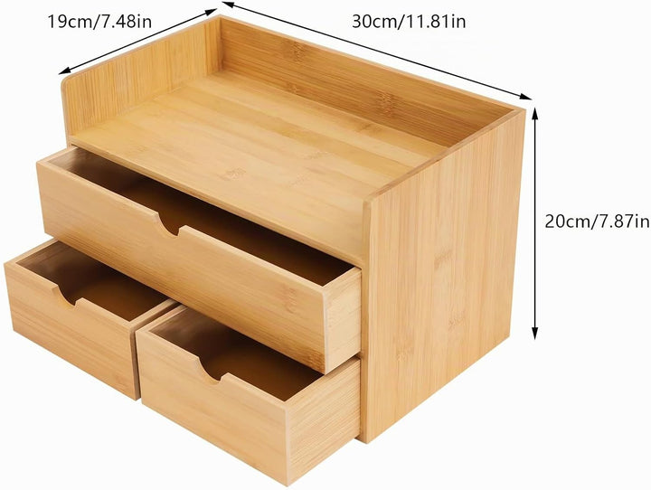 Bambus Schreibtischorganizer mit 3 Schubladen, Holz Schreibtischorganizer, Multifunktionaler Schreib