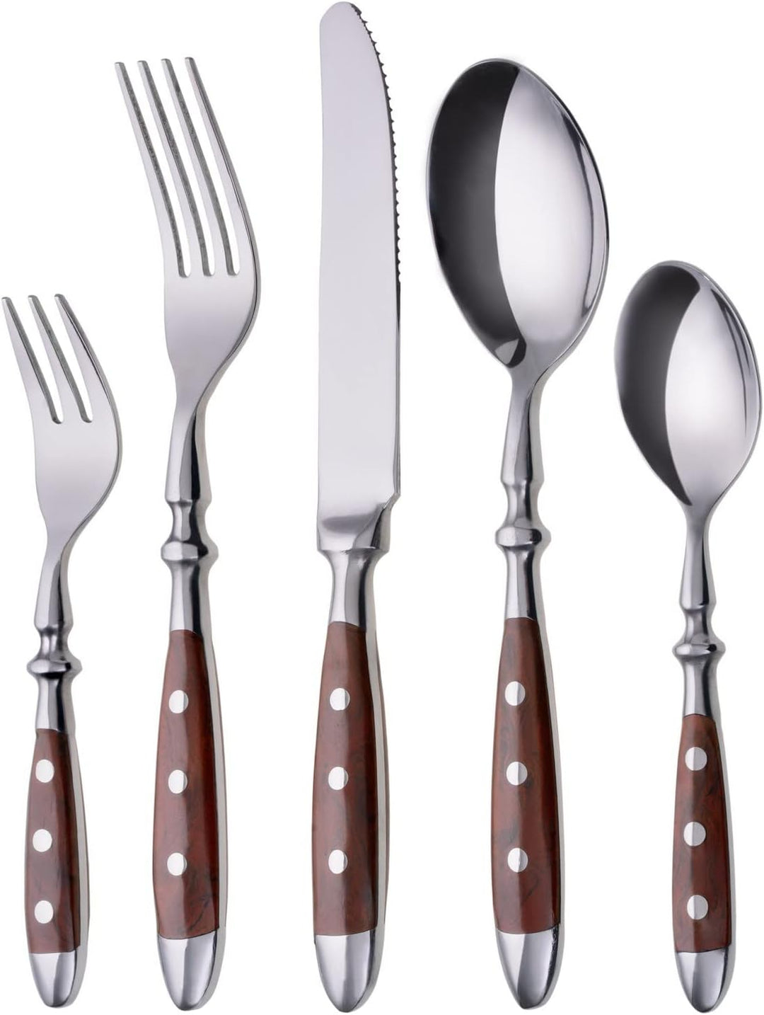 GRÄWE Besteckset, Nürnberg, 36-teilig, 6 Personen, Edelstahl, brauner Griff, rustikal, schwere Quali