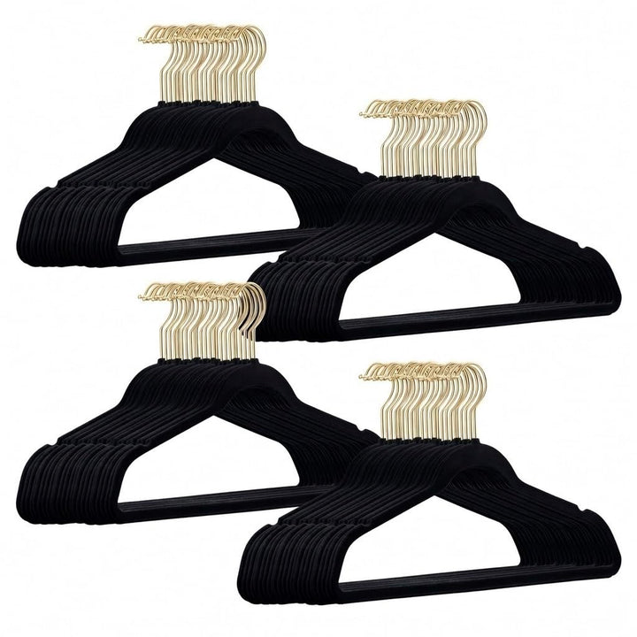 200 Stück hochwertige Samt Kleiderbügel in der Farbe Schwarz mit Gold Look Haken/Anti-Rutsch/von Sti