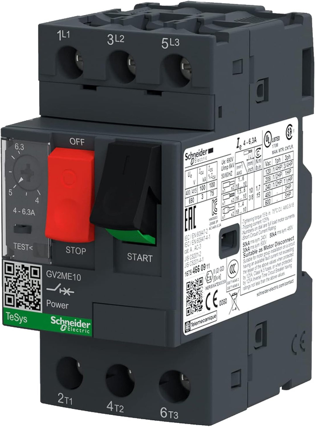 Schneider Electric | GV2ME10 - Motorschutzschalter, 3p, 4-6,3A, Tasterbetätigung, Schraubanschluss -