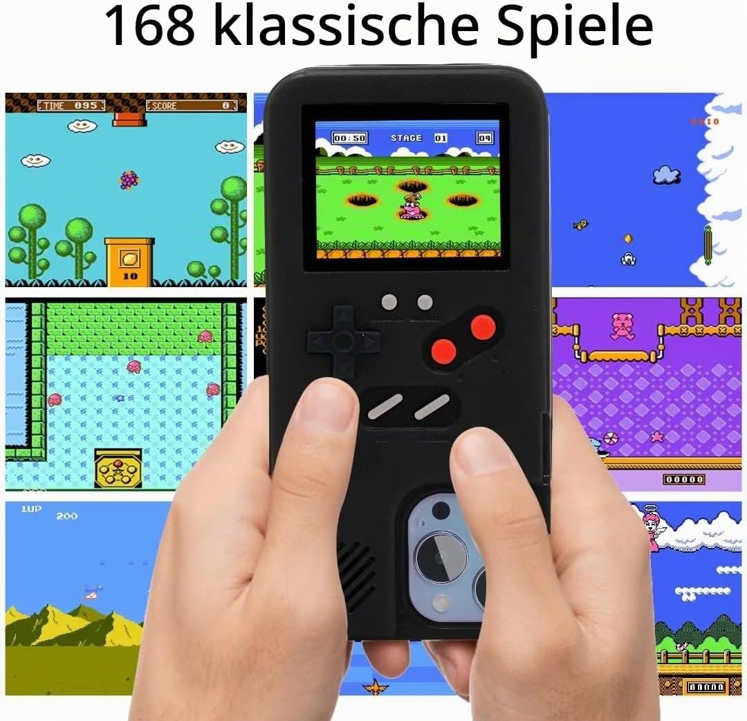WeLohas Gameboy-Hülle für iPhone 6 Plus/6s Plus/7 Plus/8 Plus, Retro 168 Klassische Handheld-Spiele,