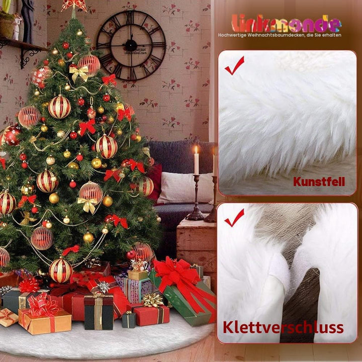 Weihnachtsbaumrock aus Kunstfell, 90 cm, grosser schneeweisser Weihnachtsbaum-Plüschrock für Innen-