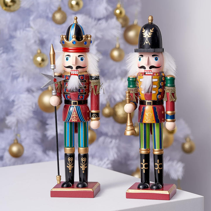 THE TWIDDLERS 2 Grosse Holz Weihnachten Nussknacker Figuren, 30cm - Klassische Weihnachtsdekoration