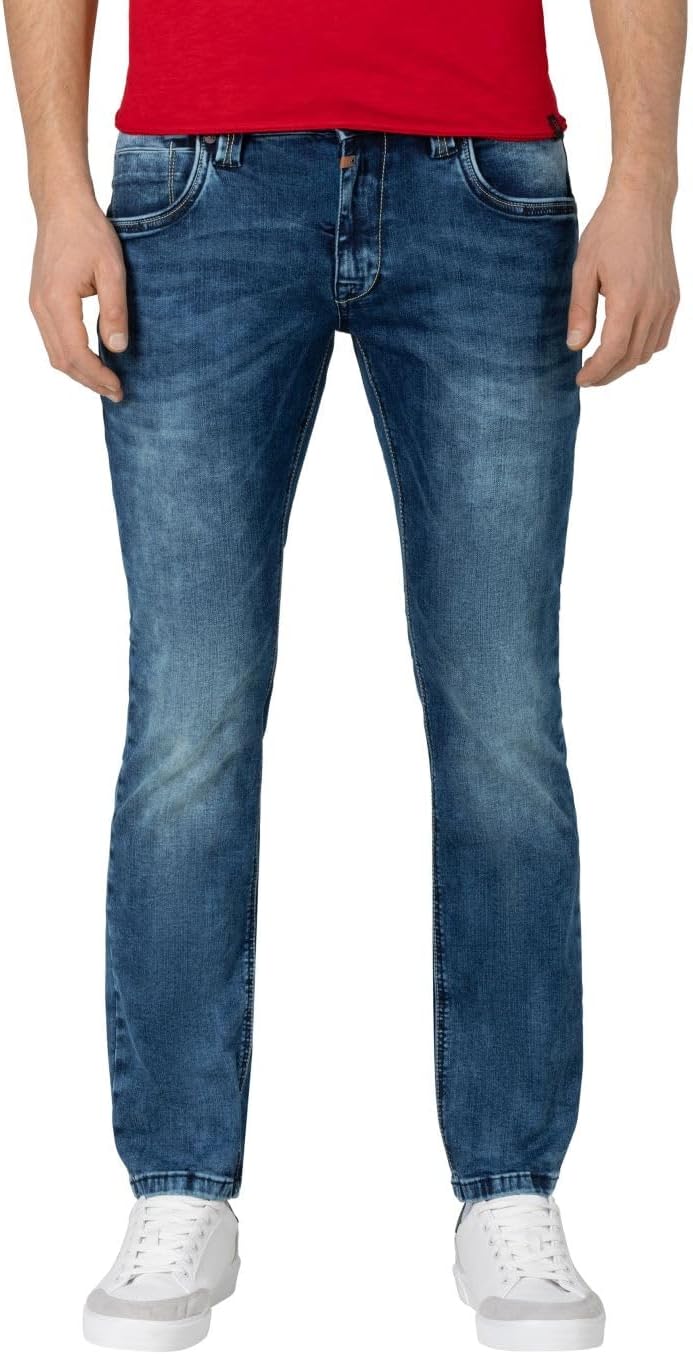 Timezone Herren Jeans Slim EDUARDOTZ Mid Waist - Slim Fit - Blau W29-W40 Stretch 29W / 32L Blau (Whi