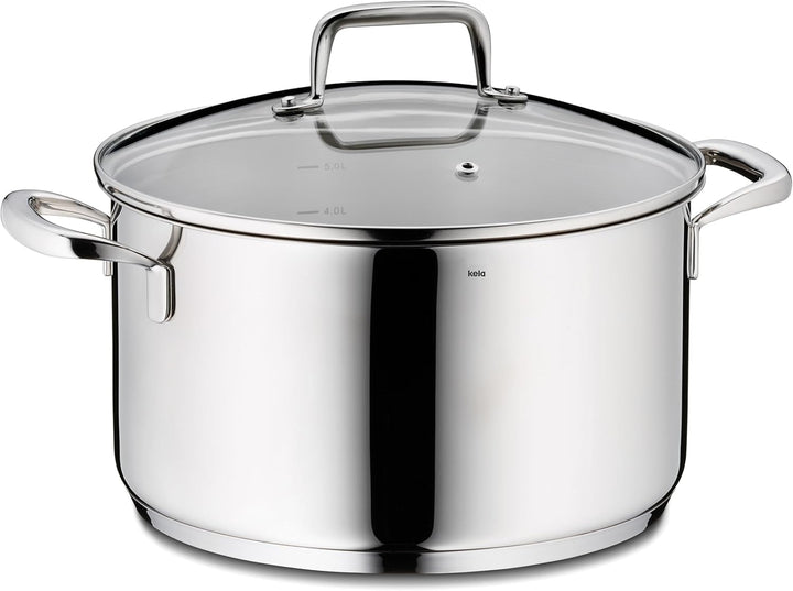 kela Fleischtopf 24 cm FLAVORIA, Kochtopf Induktion 5,5 L, Glasdeckel mit Dampfauslassventil, Innens