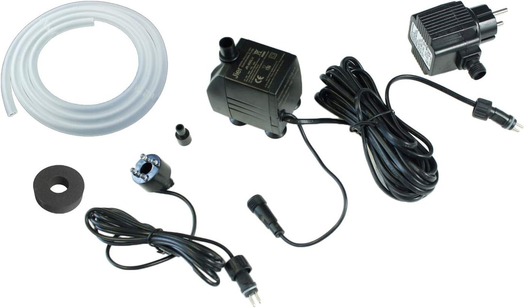 Springbrunnenpumpe mit 1x LED Spot Komplett Set Bachlaufpumpe Teichpumpe Brunnen (800 L/H, kalt-weis
