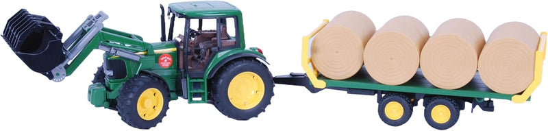 bruder 01634 John Deere 6920 mit Frontlader und Ballenstransportanhänger mit 8 Rundballen