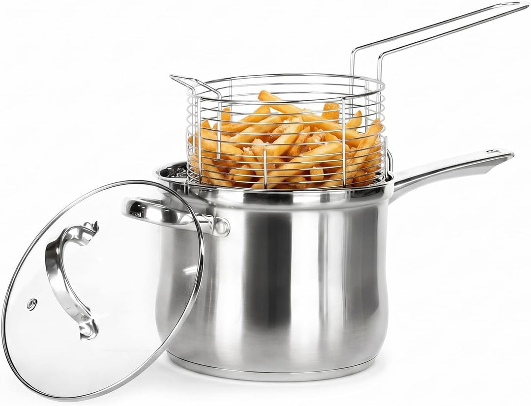 3.5L Frittiertopf Friteuse Frites Kochtopf Frittierpfanne Pommestopf mit Frittierkorb Pommes Indukti