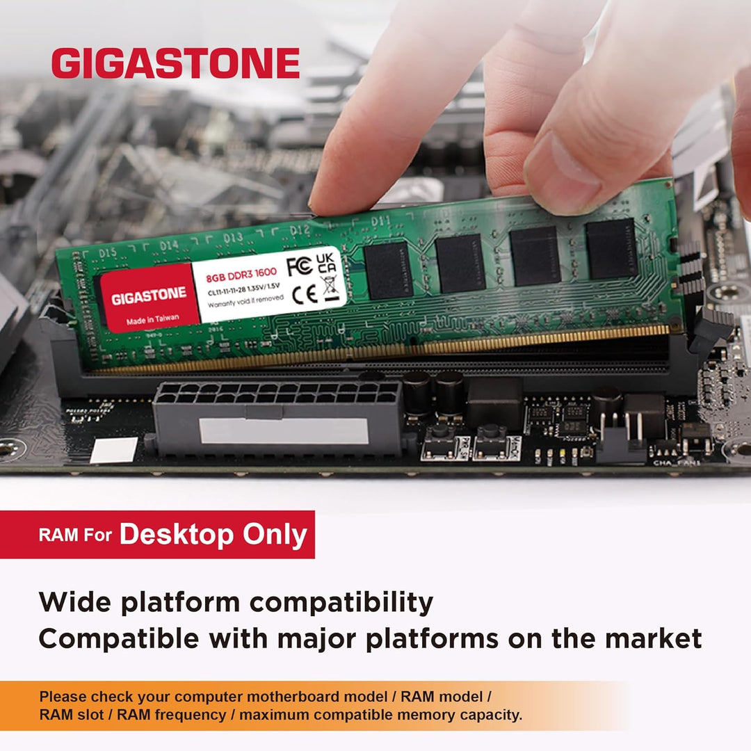 【DDR3 RAM】 GIGASTONE 64GB Kit (8x8GB) DDR3/DDR3L 1600MHz (1333MHz) PC3-12800 (PC3-10600) CL11 1.35V/