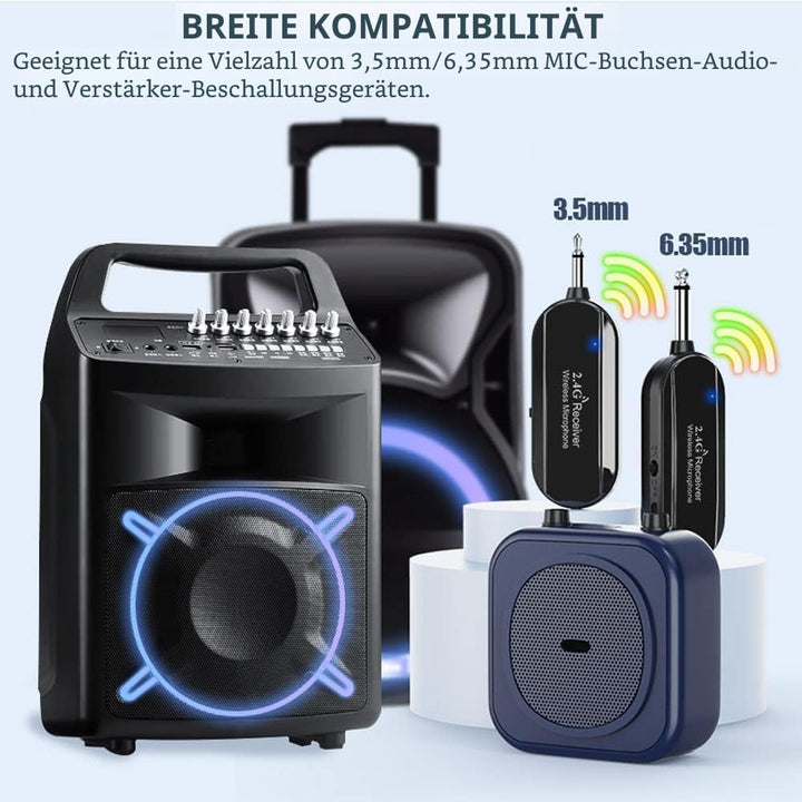 Wireless Mikrofon Headset, 2.4G Kabelloses Mikrofon funkmikrofon headset mit 50M Reichweite, Wiedera