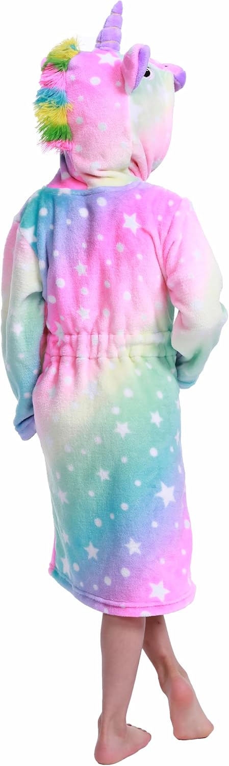 Bademantel für Mädchen, Weicher Flanell Schlafanzug mit Kapuze, Warme Kinder Hausbekleidung für 3-11