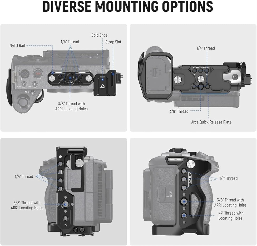 NEEWER FX3/FX30 Cage Kamera Käfig mit HDMI Cable Clamp,NATO Schiene,3/8"ARRI Positionierungslöcher,