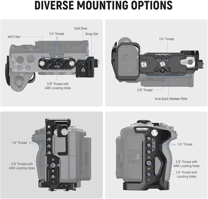NEEWER FX3/FX30 Cage Kamera Käfig mit HDMI Cable Clamp,NATO Schiene,3/8"ARRI Positionierungslöcher,