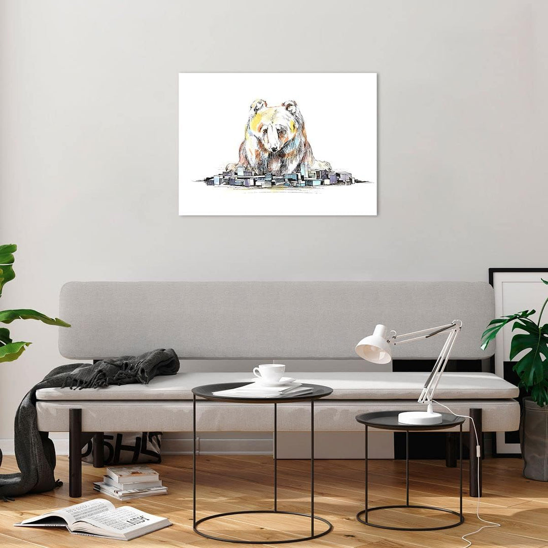 ARTTOR Bilder auf Glas Bär Spielzeug Spiel Illustration Glasbild 70x50cm Wandbilder Dekoration Wohnz