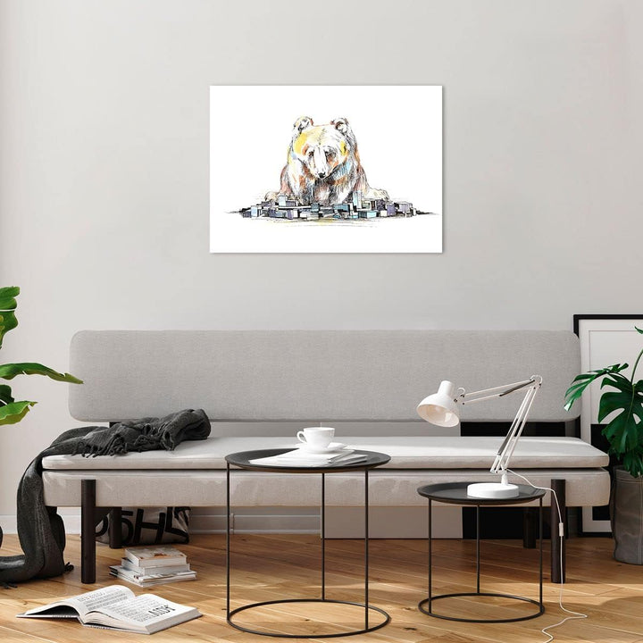 ARTTOR Bilder auf Glas Bär Spielzeug Spiel Illustration Glasbild 70x50cm Wandbilder Dekoration Wohnz