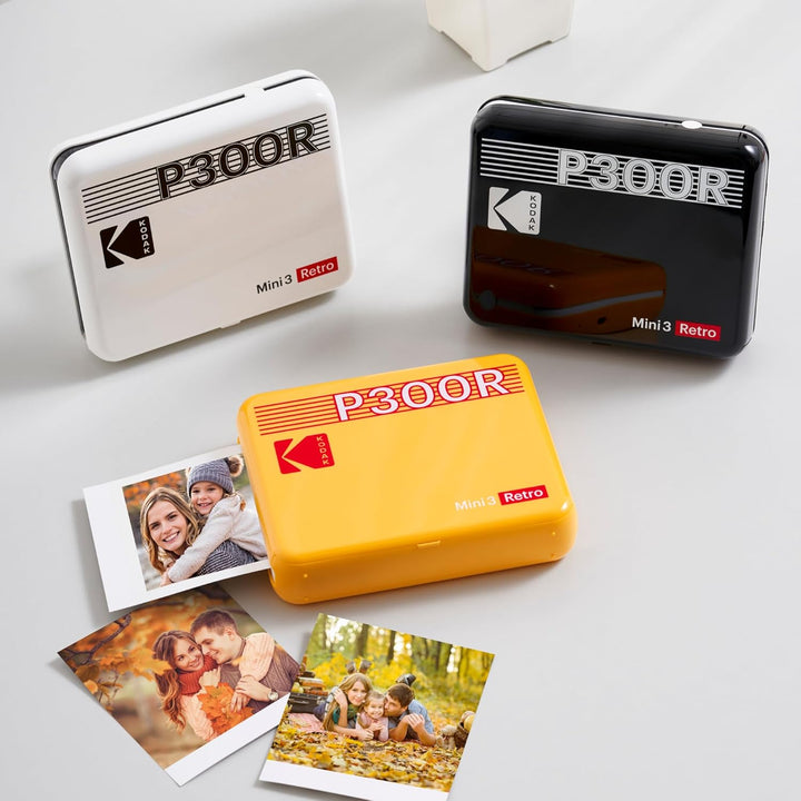 KODAK Mini 3 Retro 4PASS Mobiler Fotodrucker (7,6x7,6cm) - Schwarz s Schwarz, s Schwarz