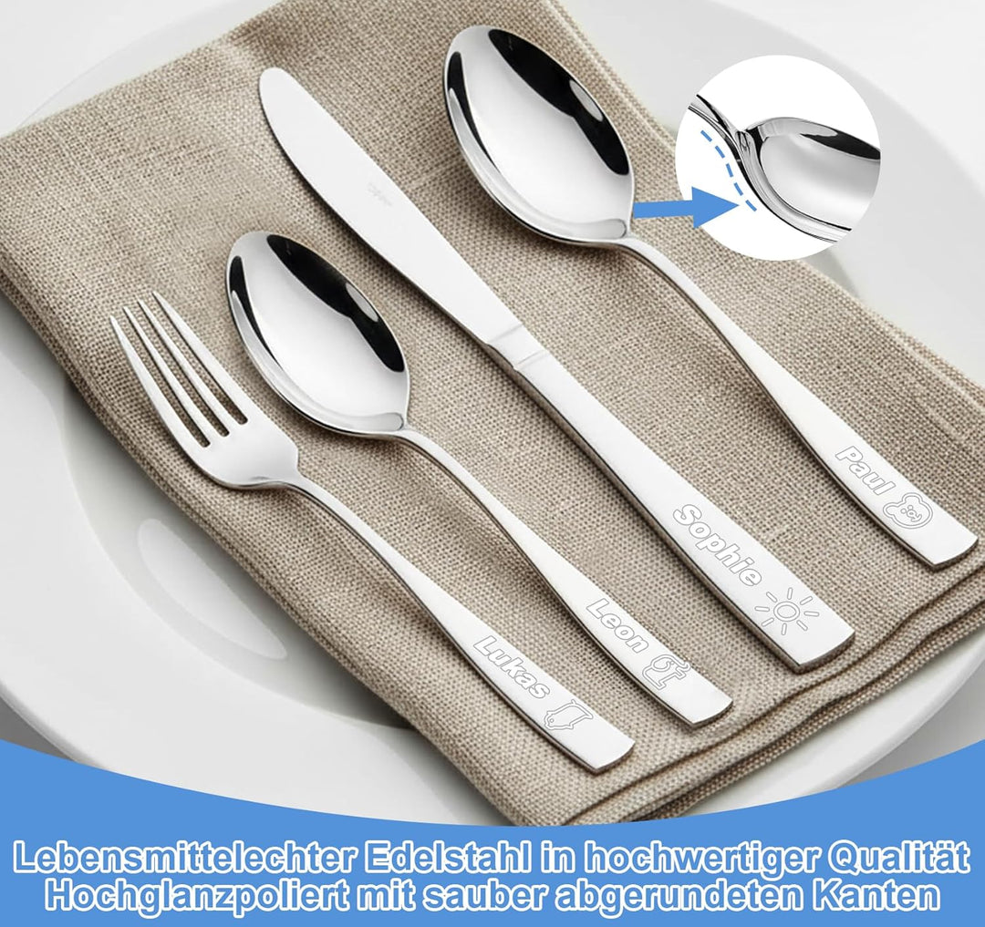 Personalisiert Besteck Set für Kinder Erwachsene,4 STK Essbesteck mit Gravur,Messer Gabel Löffel Set