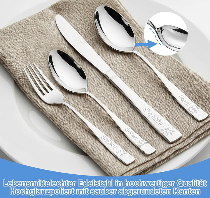 Personalisiert Besteck Set für Kinder Erwachsene,4 STK Essbesteck mit Gravur,Messer Gabel Löffel Set