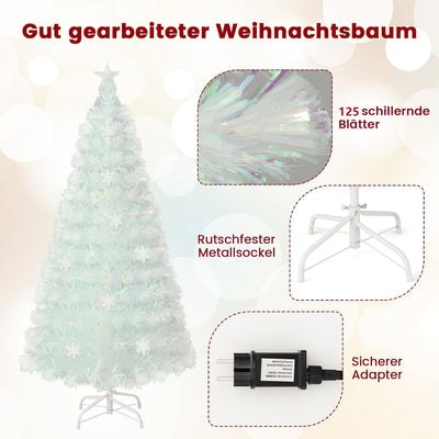 COSTWAY Weihnachtsbaum Künstlich mit Beleuchtung, Tannenbaum mit bunten LED-Lichtern & Glasfaser & S