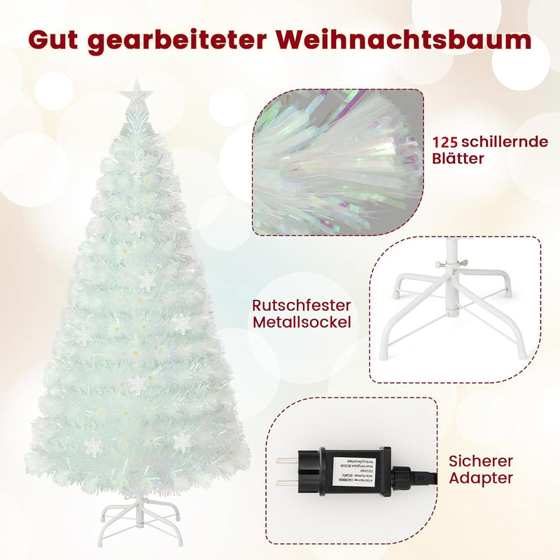 COSTWAY Weihnachtsbaum Künstlich mit Beleuchtung, Tannenbaum mit bunten LED-Lichtern & Glasfaser & S