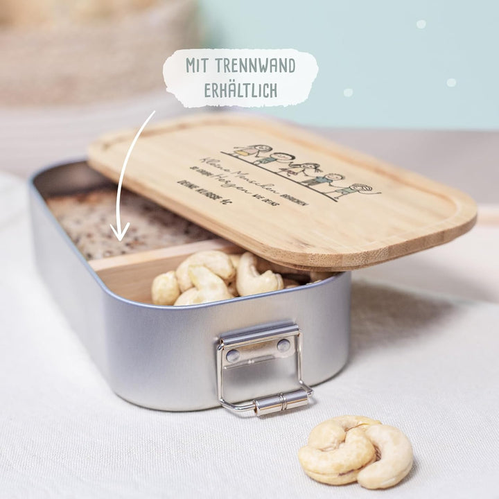 Personalisierte Lunchbox für Erzieherin, Lehrerin mit individueller Gravur - Brotdose mit Bambusdeck
