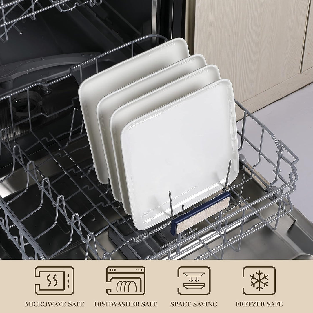 MALACASA, Serie Ivy, 4 teilig Set Porzellan Flachteller Speiseteller Essteller 25,8 X 25,8 X 3 cm fü