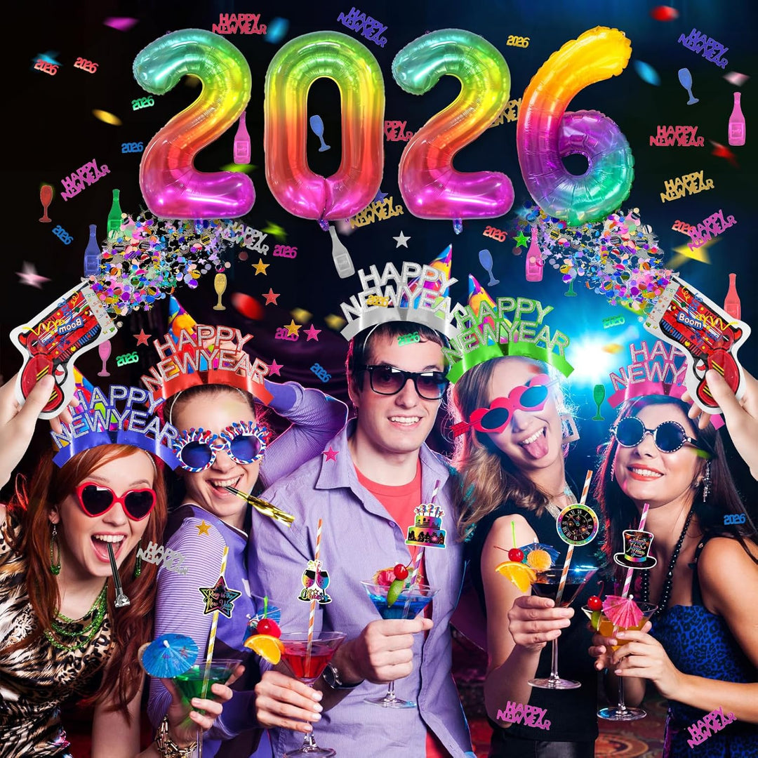 2025 Silvester Foto Requisiten 34 Stück, Silvester Deko 2025, 2025 Silvester Haarreif, Konfetti Silv
