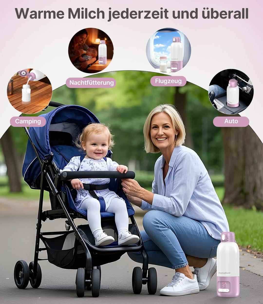 Tragbarer Baby Flaschenwärmer für Unterwegs | Pasteurisier-Funktion + 500ml Kapazität + 16000mAh-Akk