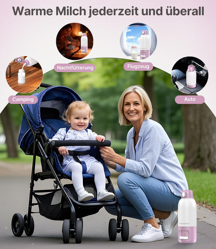 Tragbarer Baby Flaschenwärmer für Unterwegs | Pasteurisier-Funktion + 500ml Kapazität + 16000mAh-Akk