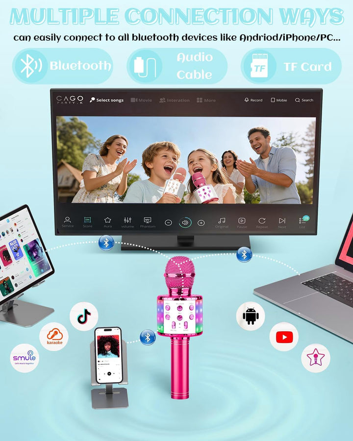 Drahtloses Bluetooth Mikrofon Karaoke Mit LED-Leuchten Tragbare Handheld Singen Karaoke Lautsprecher