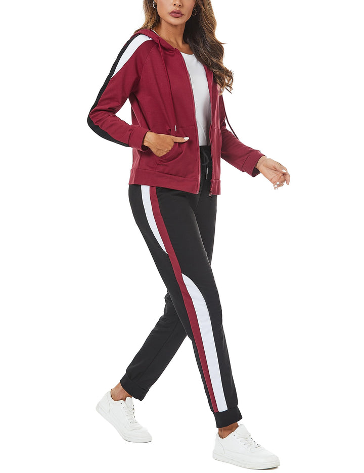 Litherday Jogginganzug Damen Lang Freizeitanzug Baumwolle Trainingsanzug Frauen Streifen Sportanzug