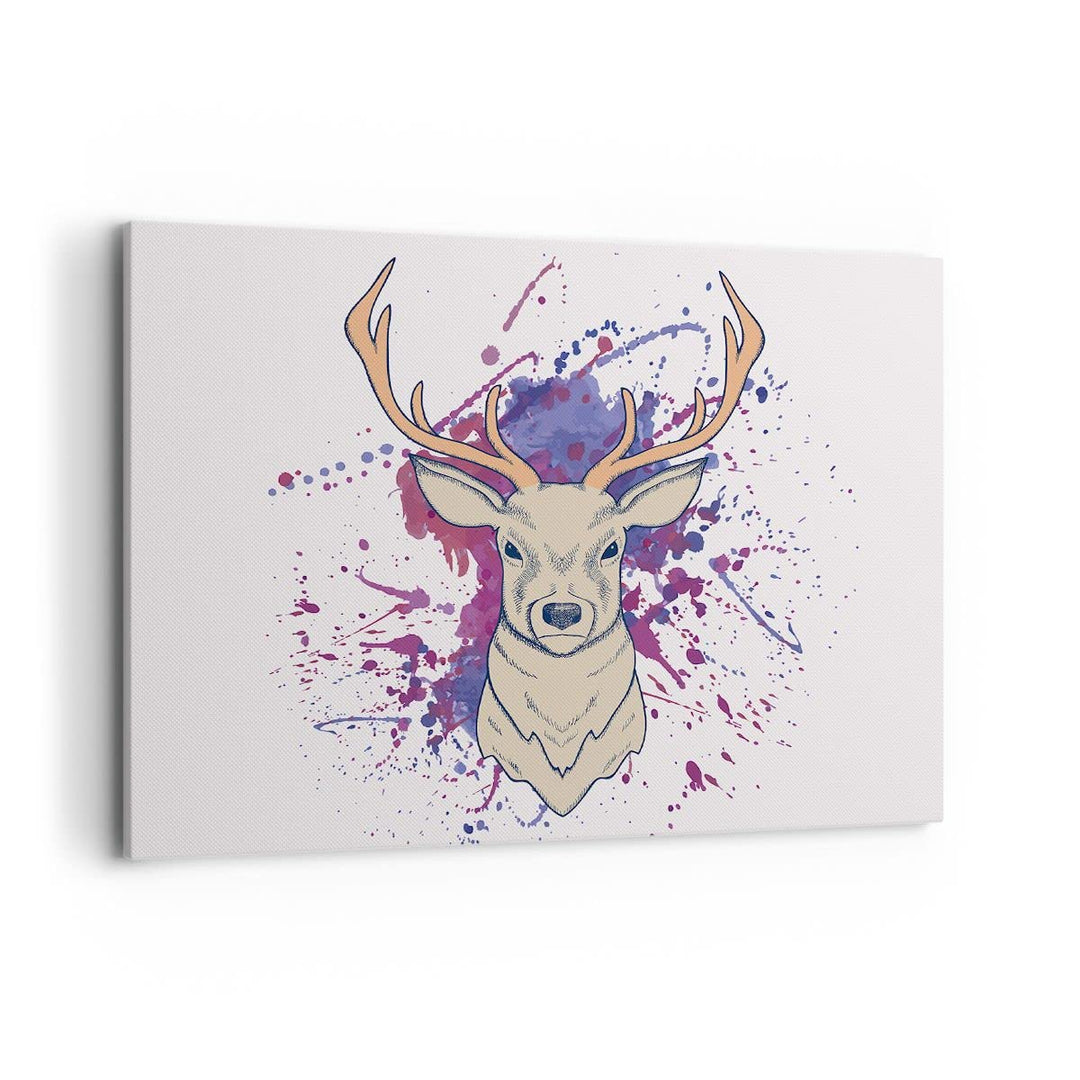 Bilder auf Leinwand 100x70cm Leinwandbild mit Rahmen Hirsch Abstraktion Gross Wanddeko Bild Schlafzi