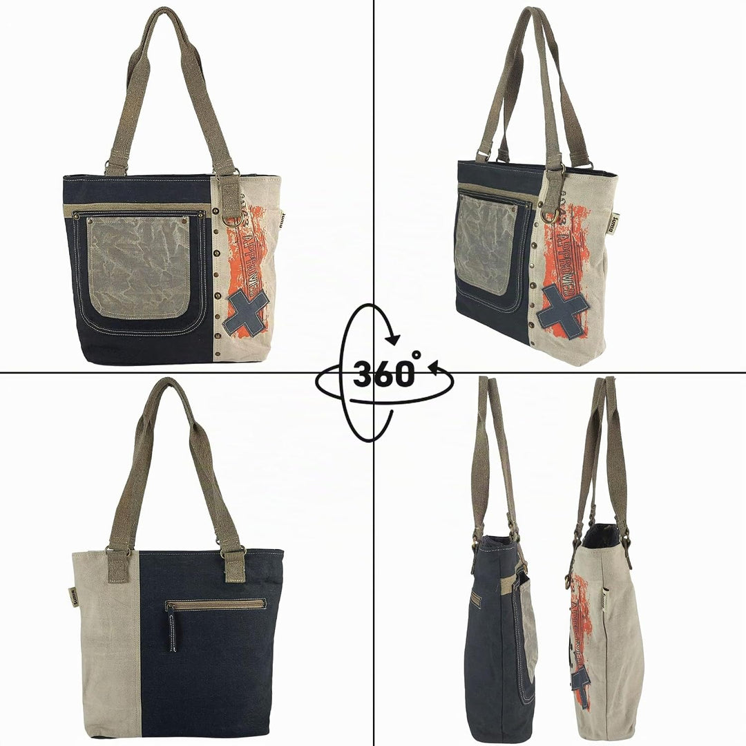 Sunsa Damen Handtasche. Shopper in Vintage Retro Stil. Schultertasche aus Baumwolle/Canvas. Grosse v