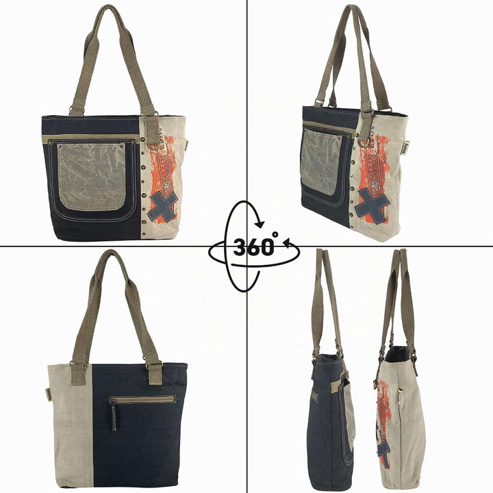 Sunsa Damen Handtasche. Shopper in Vintage Retro Stil. Schultertasche aus Baumwolle/Canvas. Grosse v