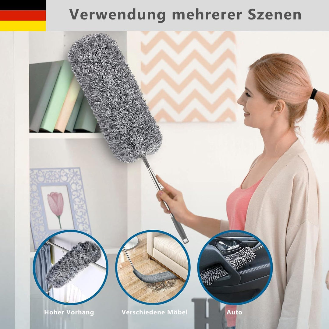 Staubwedel Teleskop Waschbar 6er Set Mikrofaser Köpfe– Staubwedel Lang Ausziehbar Bis 2.5M – Staubwi