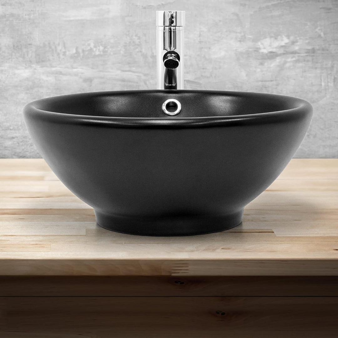 ML-Design Waschbecken aus Keramik in Schwarz matt Ø 420x170 mm mit Ablaufgarnitur, Runde Aufsatzwasc