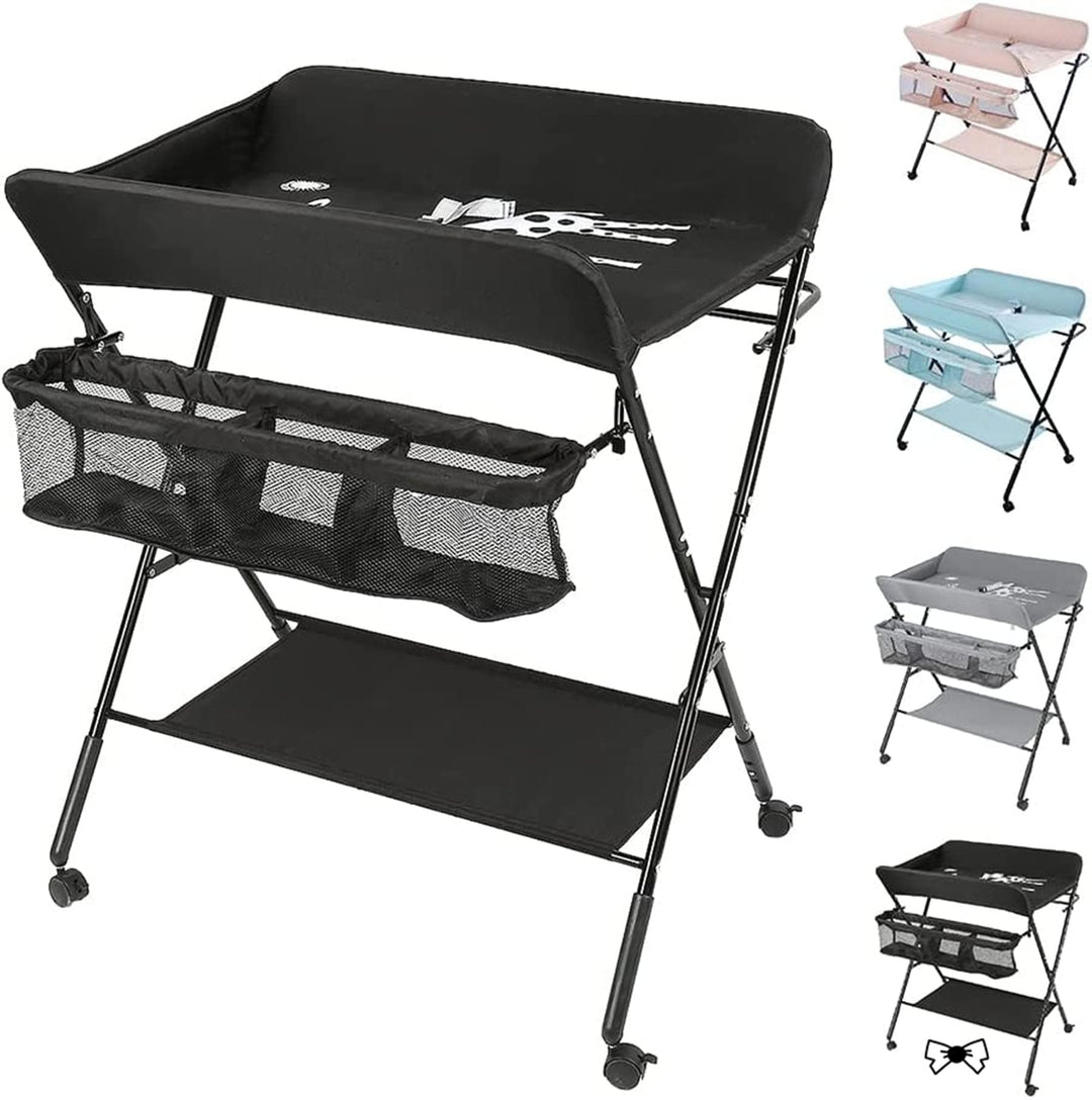 Wickeltisch für Babys, faltbar, Wickelkommode für Baby, tragbar, Wickelkommode mit Kissen, mit Rolle