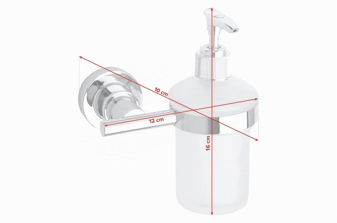 tesa LUUP Seifenspender-Set, satiniertes Glas und verchromter Edelstahl - Flüssigseifenspender zur W