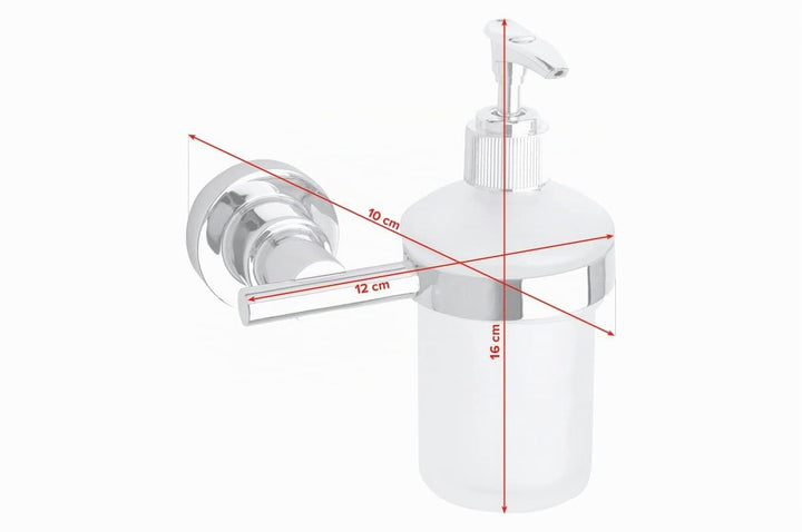 tesa LUUP Seifenspender-Set, satiniertes Glas und verchromter Edelstahl - Flüssigseifenspender zur W