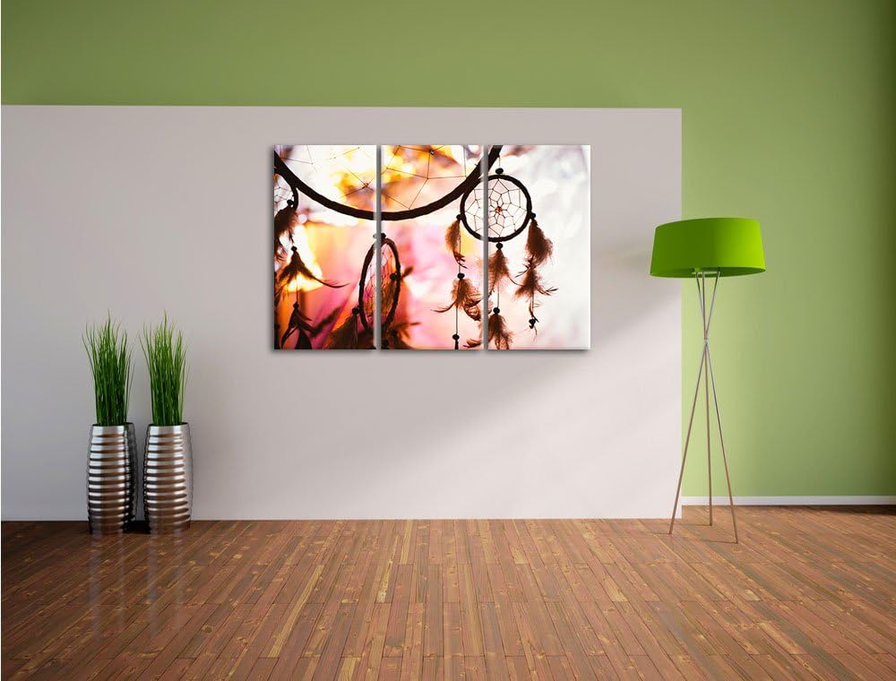 Pixxprint Traumfänger bei Sonnenuntergang als Leinwandbild - Grösse: 3-Teilig (120x80cm) - Wandbild