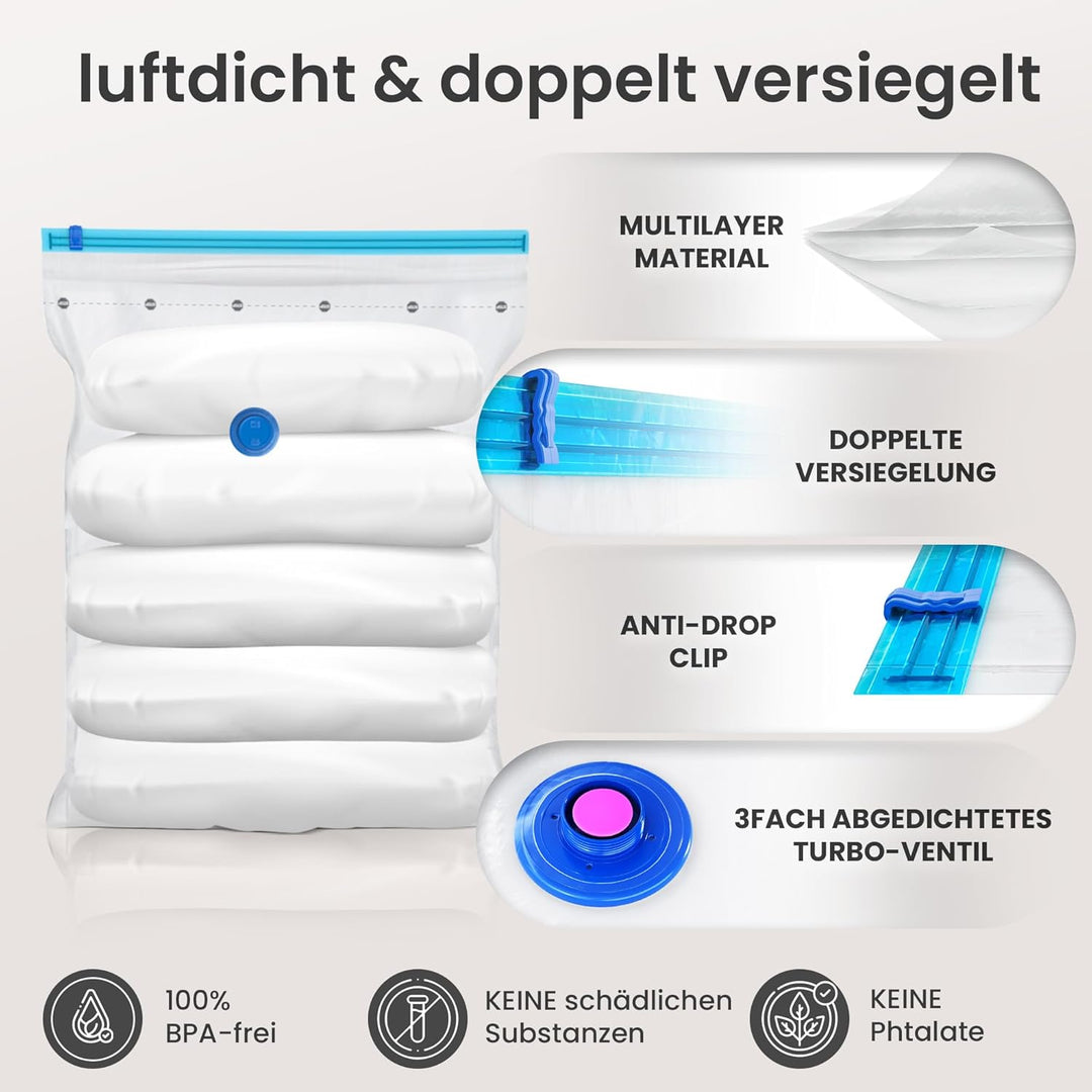 Vakuumbeutel Kleidung 12er Set 3 Grössen - Vakuum Beutel für Staubsauger Wiederverwendbar 100% Dicht