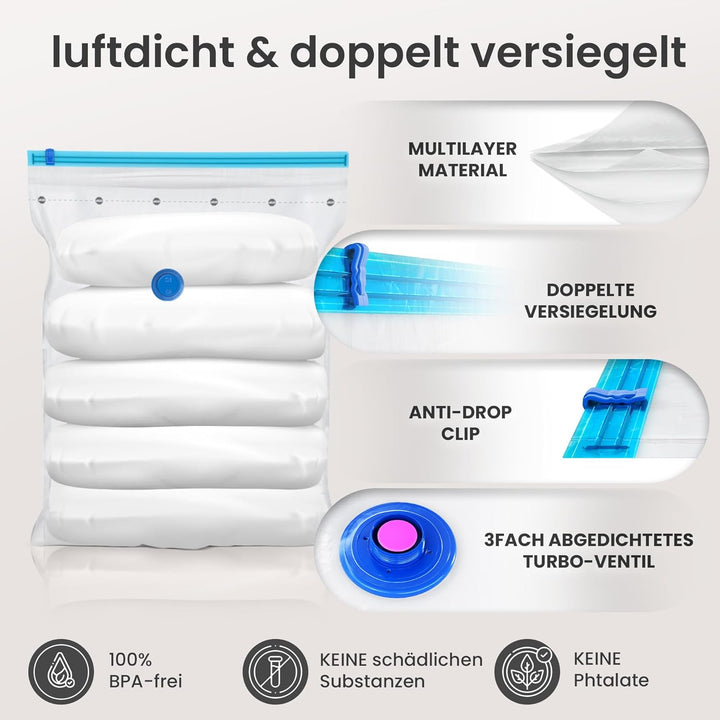 Vakuumbeutel Kleidung 12er Set 3 Grössen - Vakuum Beutel für Staubsauger Wiederverwendbar 100% Dicht