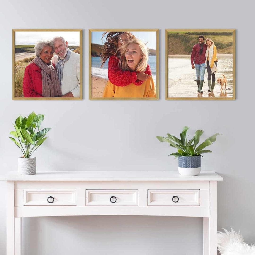 PHOTOLINI Bilderrahmen 40x40 Gold, 3er Set Bilderrahmen quadratisch 40x40 Holz MDF mit bruchsicherem