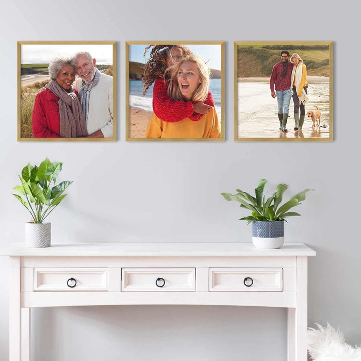 PHOTOLINI Bilderrahmen 40x40 Gold, 3er Set Bilderrahmen quadratisch 40x40 Holz MDF mit bruchsicherem