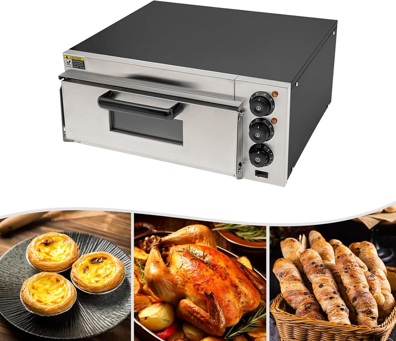 Backofen, Pizza-Ofen, 220V Pizzaofen Edelstahl Einschichtofen, 20L Pizzabackofenmit Ofenhandschuhe,