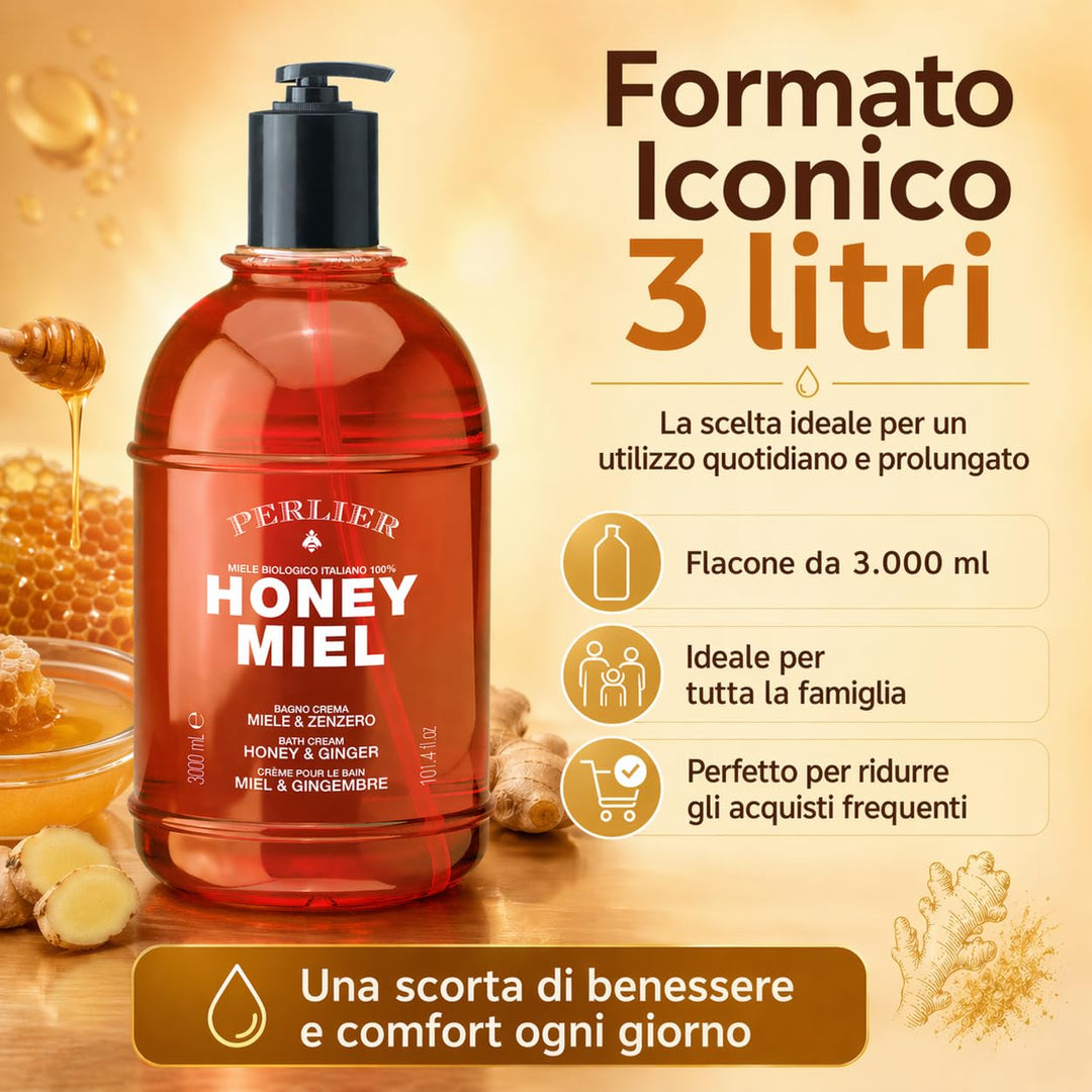 Perlier Honig Miel Badcreme Honig & Ingwer - mit Honig Bio 100% Italienisch - 3000 ml mit Dosierer